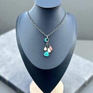 Silpada Sterling Silver Dangle Charm Necklace Turquoise Sponge Coral Agate 925